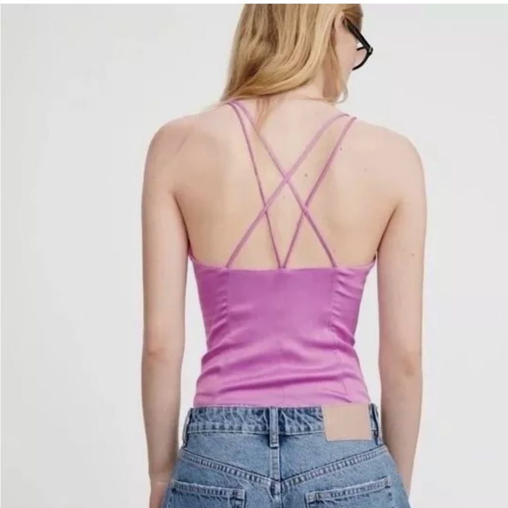 Zara Pink Satin Hidden Zip Snap Button Strappy Effect Bodysuit Medium - Picture 3 of 12